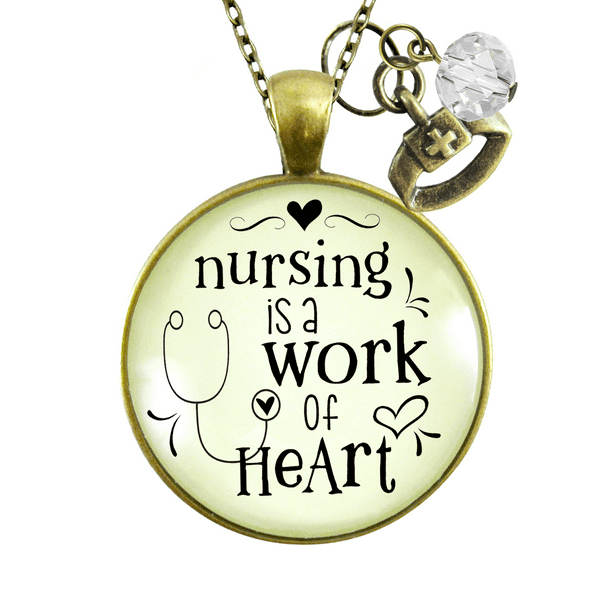 Nurse Pendant Gold Heart Necklace Nursing Is A Work Of Heart